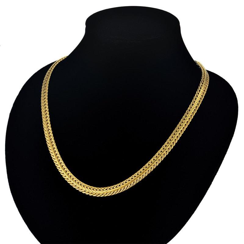 Great Jewelry Set - Gold Silver Color Bracelet Necklace Set - Curb Cuban Weaving Snake Chain (MJ4)