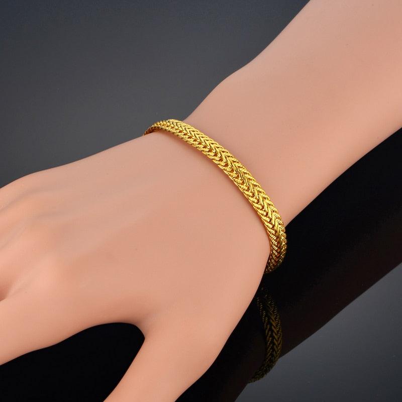 Great Jewelry Set - Gold Silver Color Bracelet Necklace Set - Curb Cuban Weaving Snake Chain (MJ4)