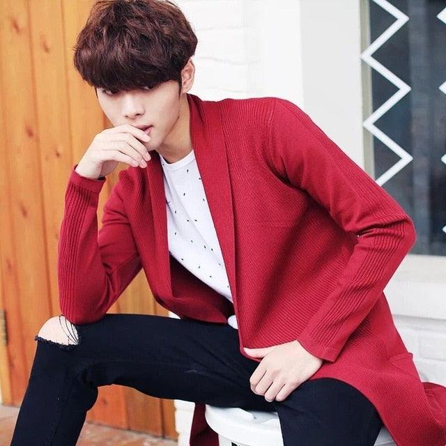 Amazing Men Long Style Cardigan Spring & Autumn X-long knit Sweater (D100)(TM6)(T5G)(CC3)