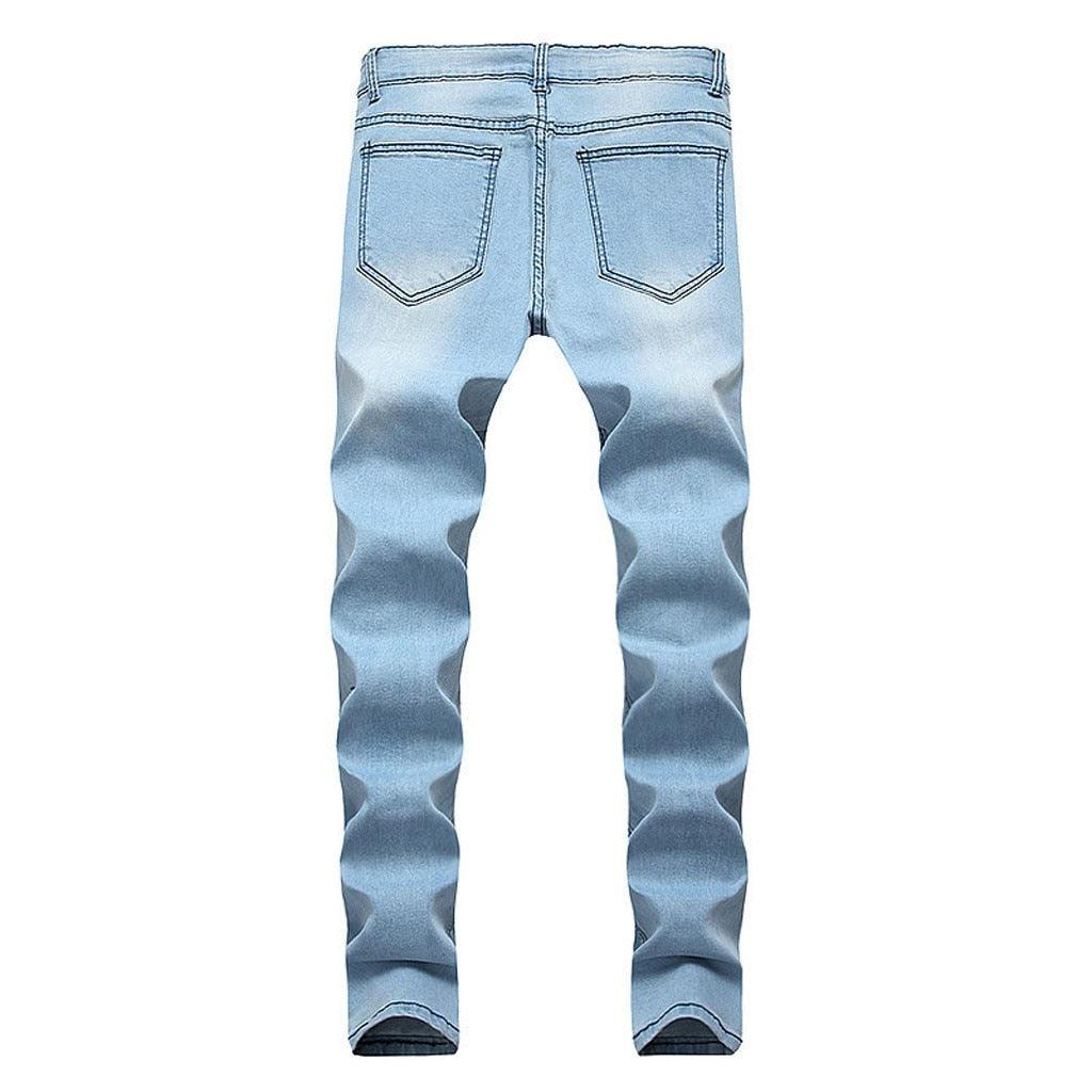 Men's Cotton Straight Trousers - Fashion Slim Fit Jeans (3U9)