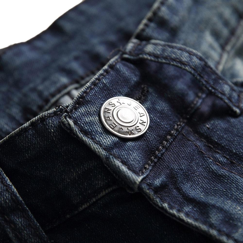 Men's Cotton Straight Ripped Hole Jeans Pants - Fashion Straight Casual Jeans (3U9)