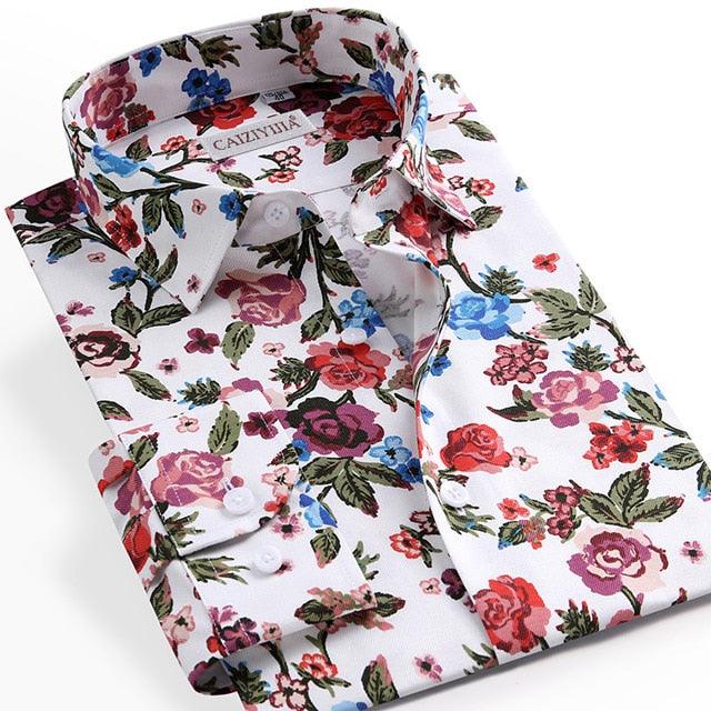 Men's Beach Floral Printed Casual Hawaiian Shirts - Design Long Sleeve Standard-fit Stylish Flowers Shirt (TM1)(CC1)