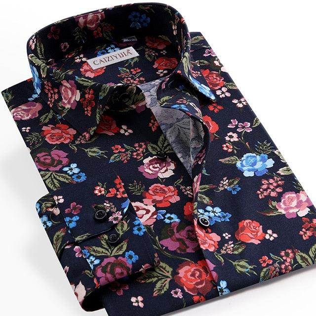 Men's Beach Floral Printed Casual Hawaiian Shirts - Design Long Sleeve Standard-fit Stylish Flowers Shirt (TM1)(CC1)