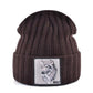 Men's Beanie With Wolf Patch - Autumn Knitted Winter Soft Knit Bonnet Beanies (MA8)