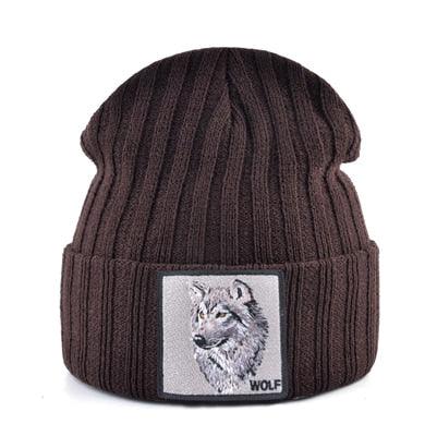Men's Beanie With Wolf Patch - Autumn Knitted Winter Soft Knit Bonnet Beanies (MA8)