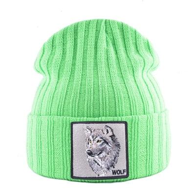 Men's Beanie With Wolf Patch - Autumn Knitted Winter Soft Knit Bonnet Beanies (MA8)