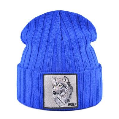 Men's Beanie With Wolf Patch - Autumn Knitted Winter Soft Knit Bonnet Beanies (MA8)