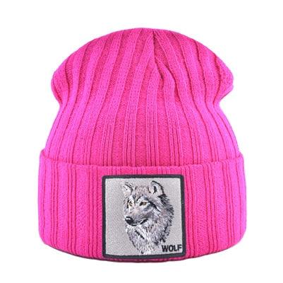 Men's Beanie With Wolf Patch - Autumn Knitted Winter Soft Knit Bonnet Beanies (MA8)