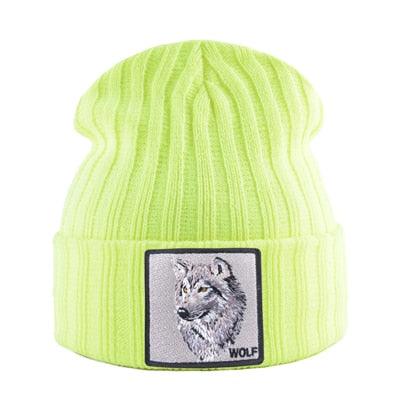 Men's Beanie With Wolf Patch - Autumn Knitted Winter Soft Knit Bonnet Beanies (MA8)