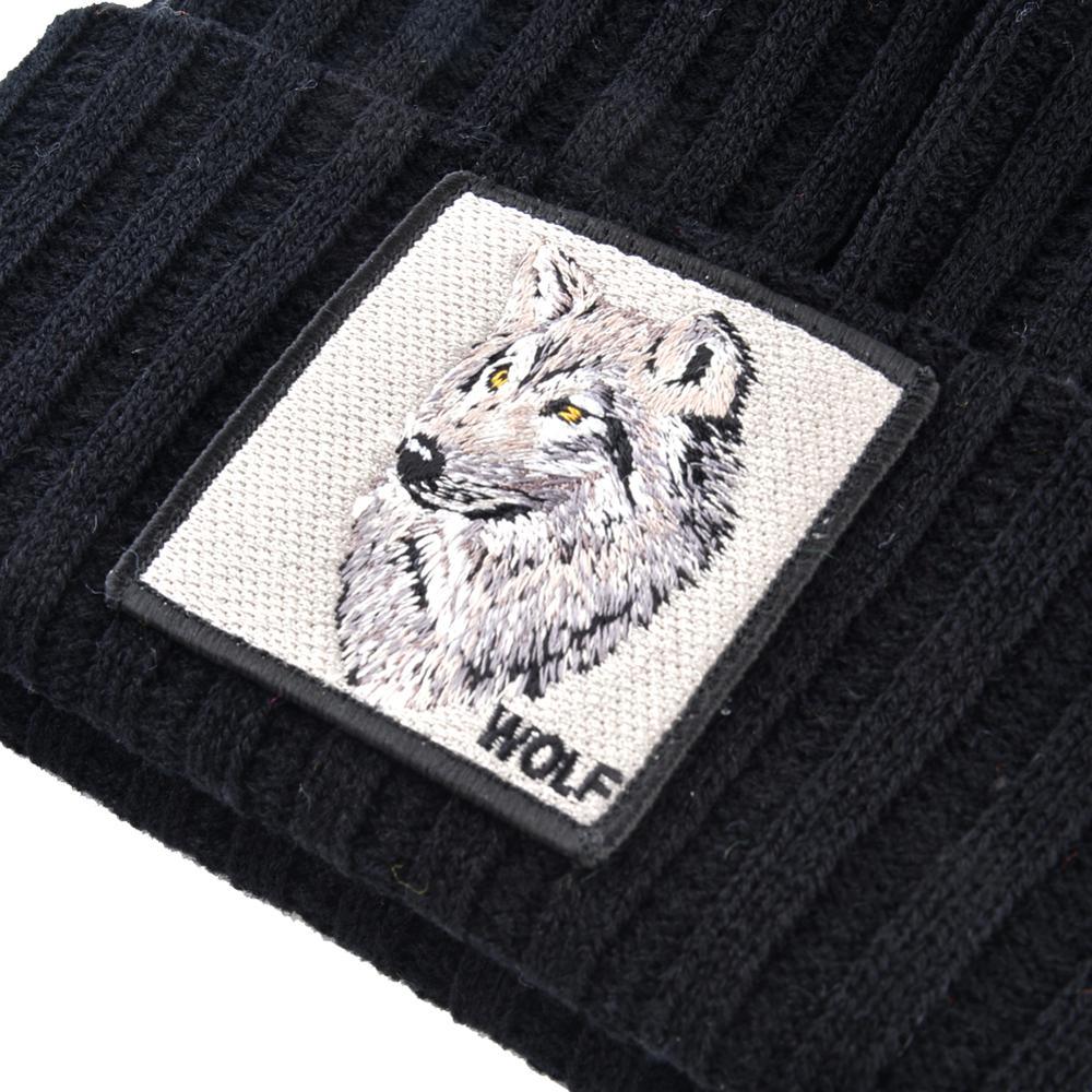Men's Beanie With Wolf Patch - Autumn Knitted Winter Soft Knit Bonnet Beanies (MA8)