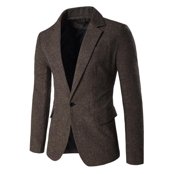 Single breasted one button slim fit men's casual blazer