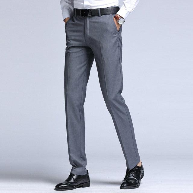 Men's Casual Slim Fit Flat Front Dress Pants - Business Formal Straight Suit Pants (D9)(TG1)