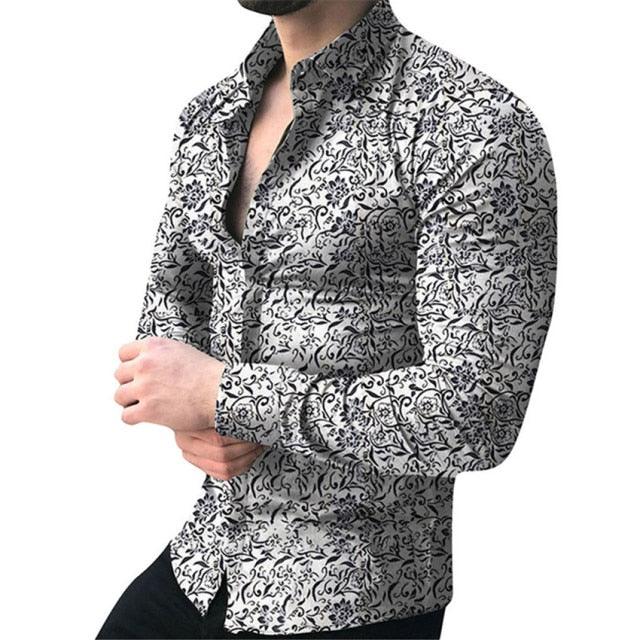 Great Men Shirt - Long Sleeve Top Floral Male Casual Shirts - Summer Autumn Shirts (2U8)(2U11)