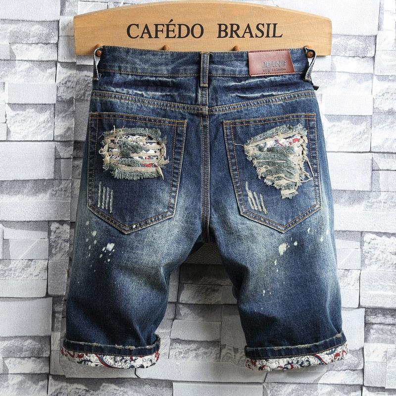Great Men's Hole Denim Shorts - Summer New Fashion Casual Slim Fit Ripped Retro Short Jeans (TG3)(TG2)(F9)