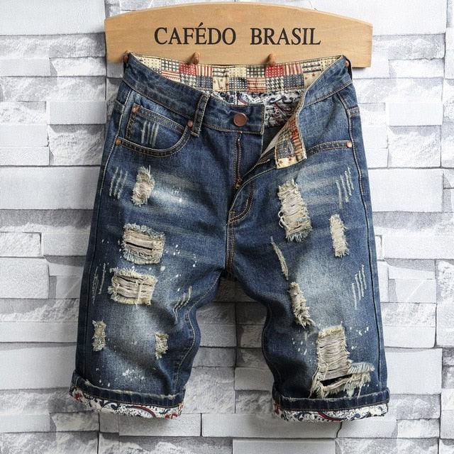 Great Men's Hole Denim Shorts - Summer New Fashion Casual Slim Fit Ripped Retro Short Jeans (TG3)(TG2)(F9)