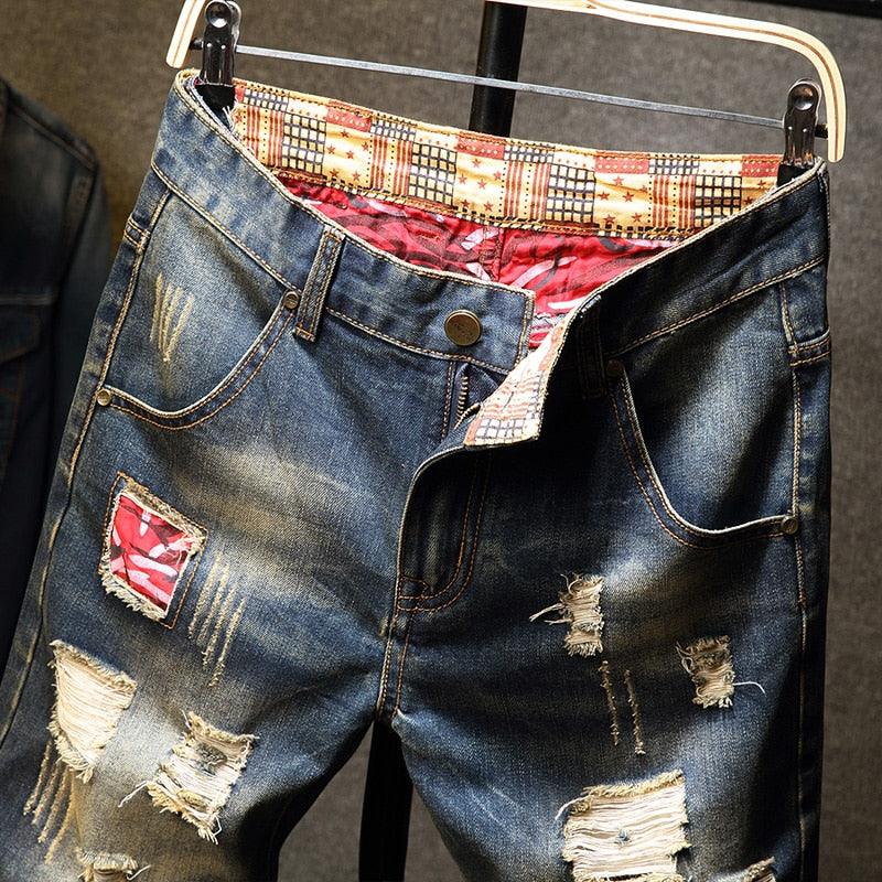 Men's Jeans - Ripped Shorts Summer Fashion Casual Vintage Slim Fit Shorts (D9)(TG3)(TG2)