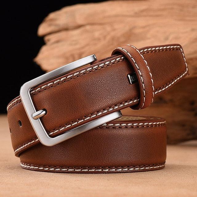 Men's Leather Classic Belt - Alloy Pin Buckle Men's Matching Jeans Business Belt (MA1)