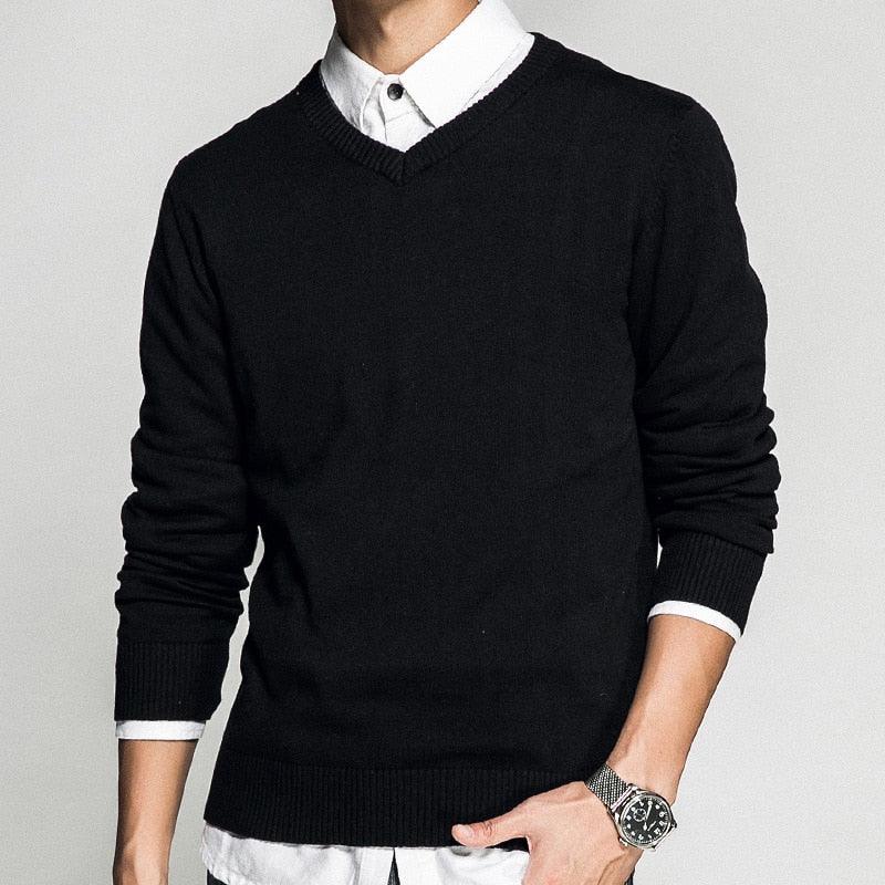 Men's Pullover V-neck - 100% Cotton Solid Color Sweater - Casual Sweater (TM6)(T5G)(CC3)
