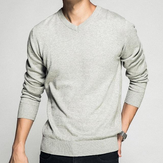 Men's Pullover V-neck - 100% Cotton Solid Color Sweater - Casual Sweater (TM6)(T5G)(CC3)