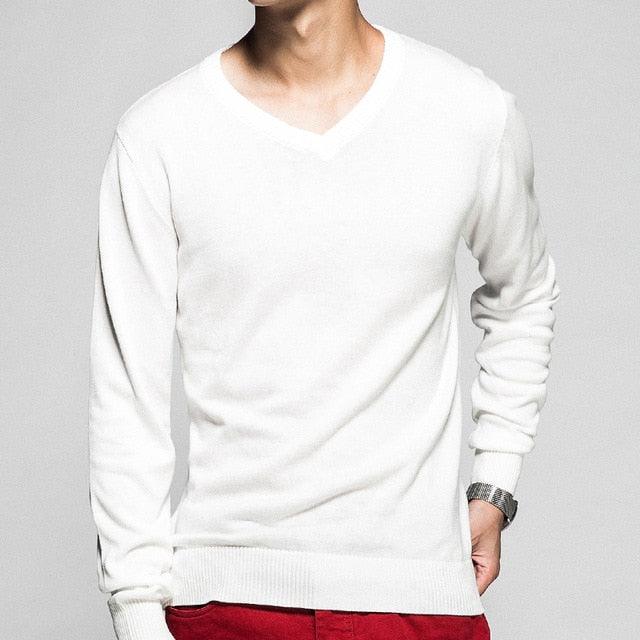 Men's Pullover V-neck - 100% Cotton Solid Color Sweater - Casual Sweater (TM6)(T5G)(CC3)