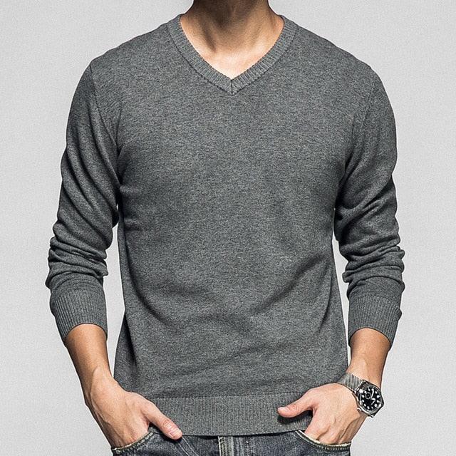 Men's Pullover V-neck - 100% Cotton Solid Color Sweater - Casual Sweater (TM6)(T5G)(CC3)