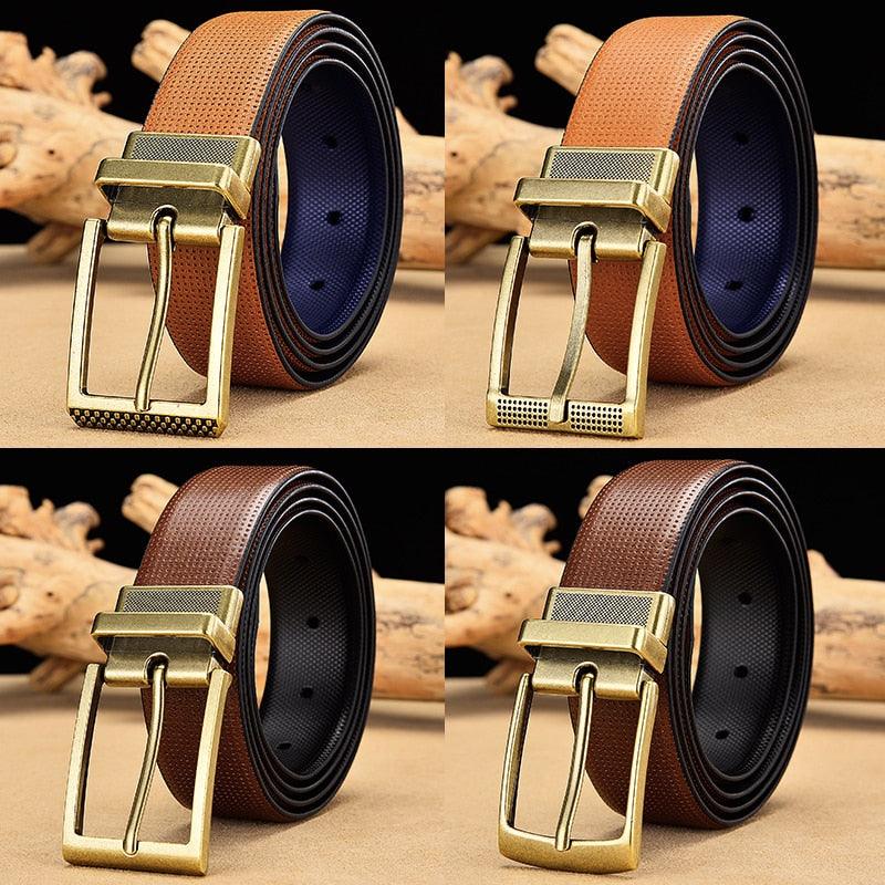 Men's Reversible Leather Belt Classic Cow Genuine Leather Luxury Strap Male Belts (D17)(MA1)