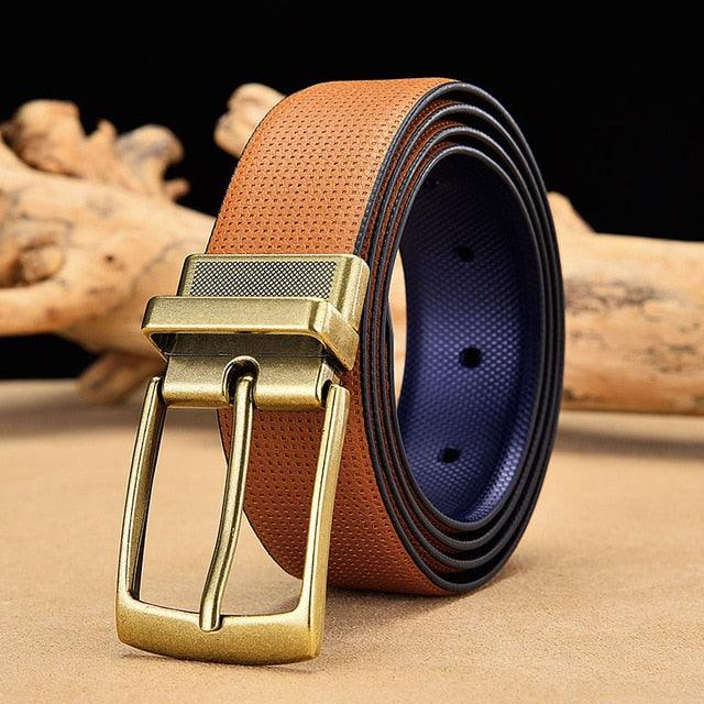 Men's Reversible Leather Belt Classic Cow Genuine Leather Luxury Strap Male Belts (D17)(MA1)