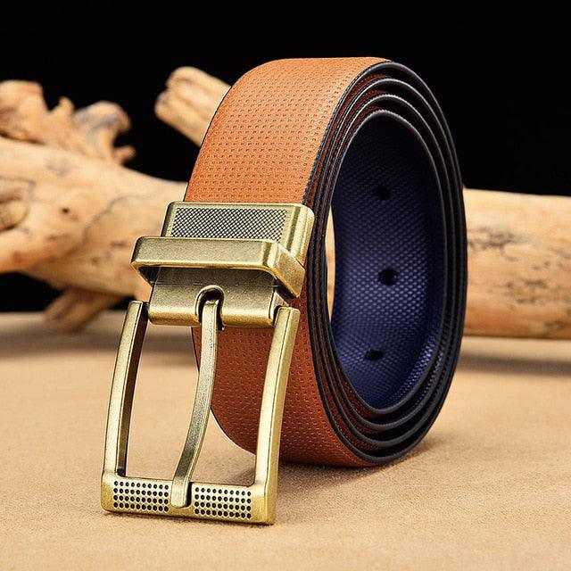 Men's Reversible Leather Belt Classic Cow Genuine Leather Luxury Strap Male Belts (D17)(MA1)