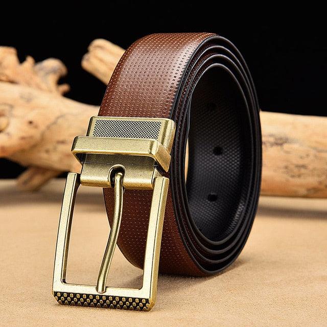 Men's Reversible Leather Belt Classic Cow Genuine Leather Luxury Strap Male Belts (D17)(MA1)