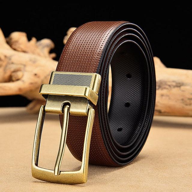 Men's Reversible Leather Belt Classic Cow Genuine Leather Luxury Strap Male Belts (D17)(MA1)
