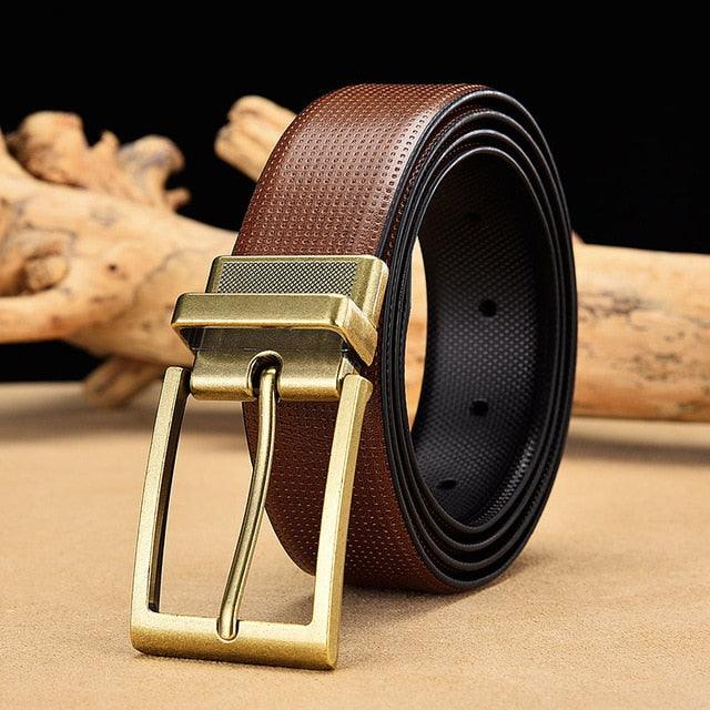 Men's Reversible Leather Belt Classic Cow Genuine Leather Luxury Strap Male Belts (D17)(MA1)