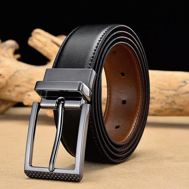 Men's Reversible Leather Belt Classic Cow Genuine Leather Luxury Strap Male Belts (D17)(MA1)