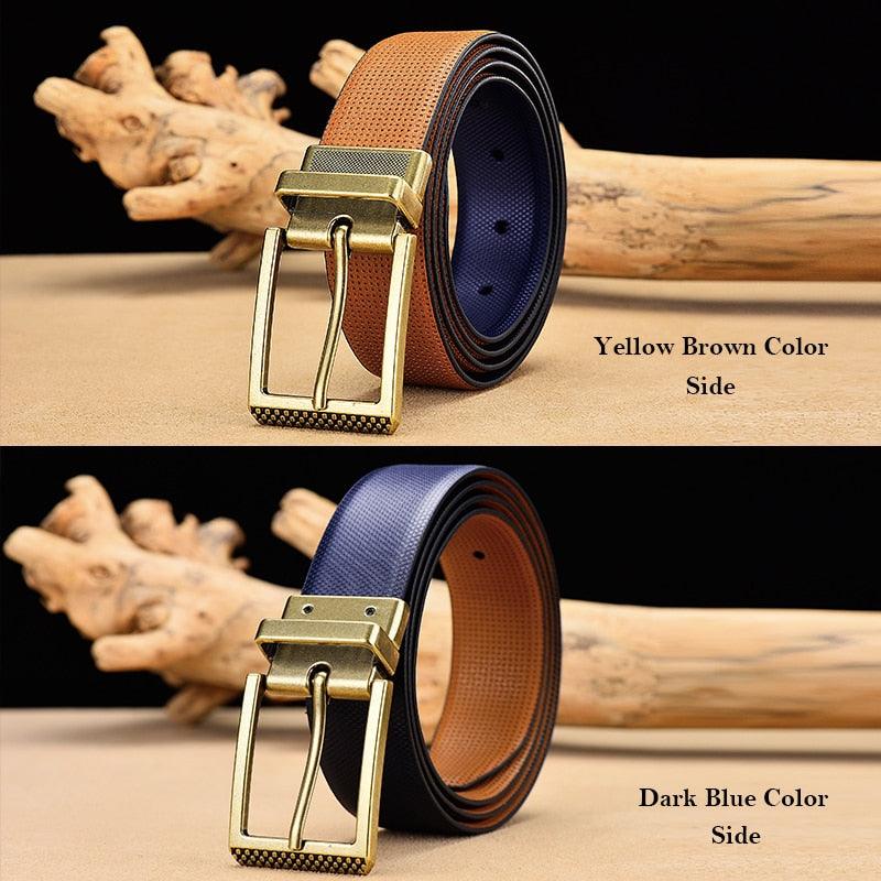 Men's Reversible Leather Belt Classic Cow Genuine Leather Luxury Strap Male Belts (D17)(MA1)