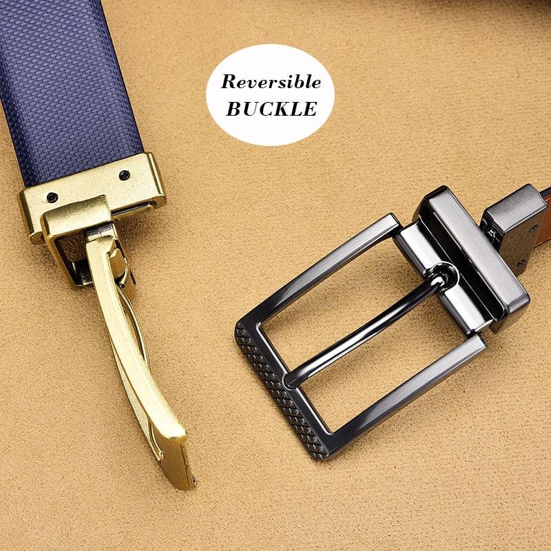 Men's Reversible Leather Belt Classic Cow Genuine Leather Luxury Strap Male Belts (D17)(MA1)