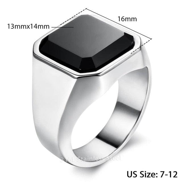 Men's Ring - Rock Punk Smooth Black CZ Gold Silver Color 316L Stainless Steel Rings (2U83)