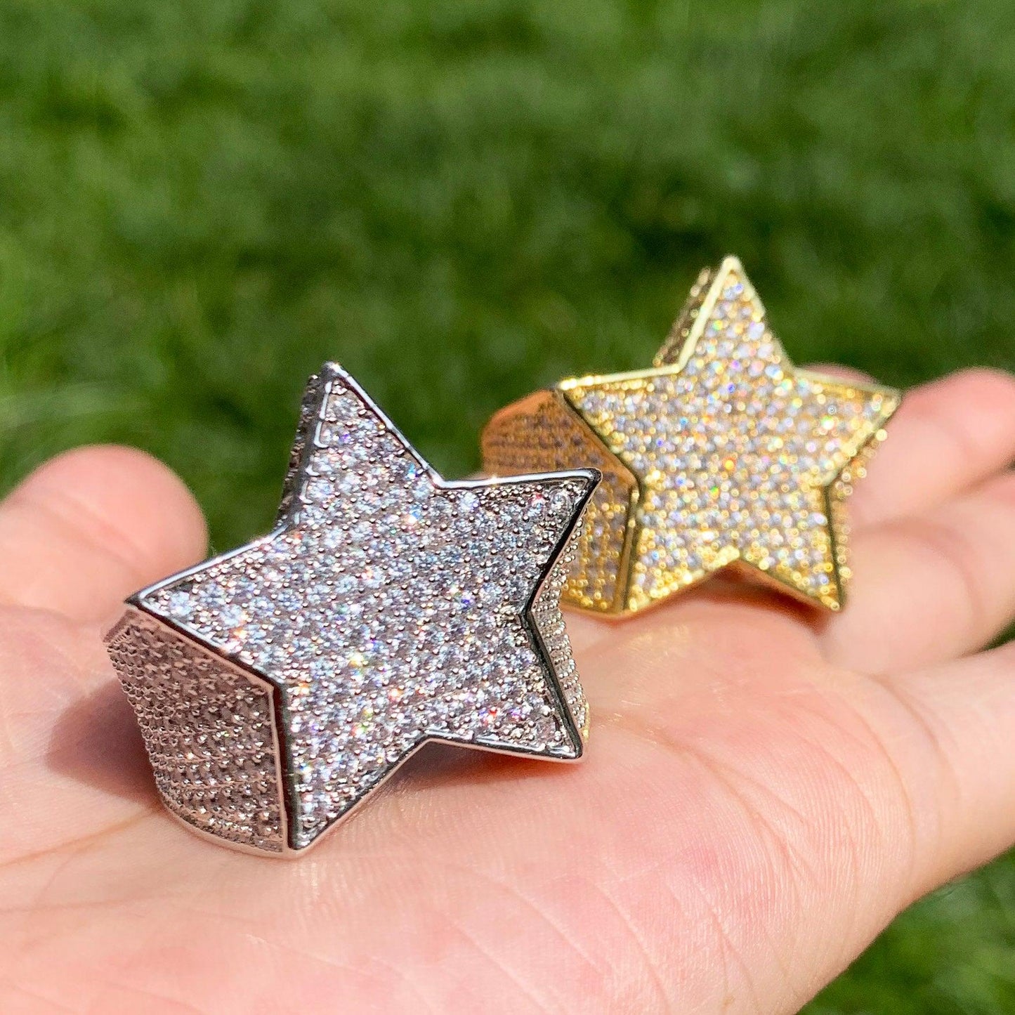 Men's Star Ring 18 K Copper Charm Gold Color Full Zircon Ring - Fashion Hip Hop Rock Jewelry (2U83)