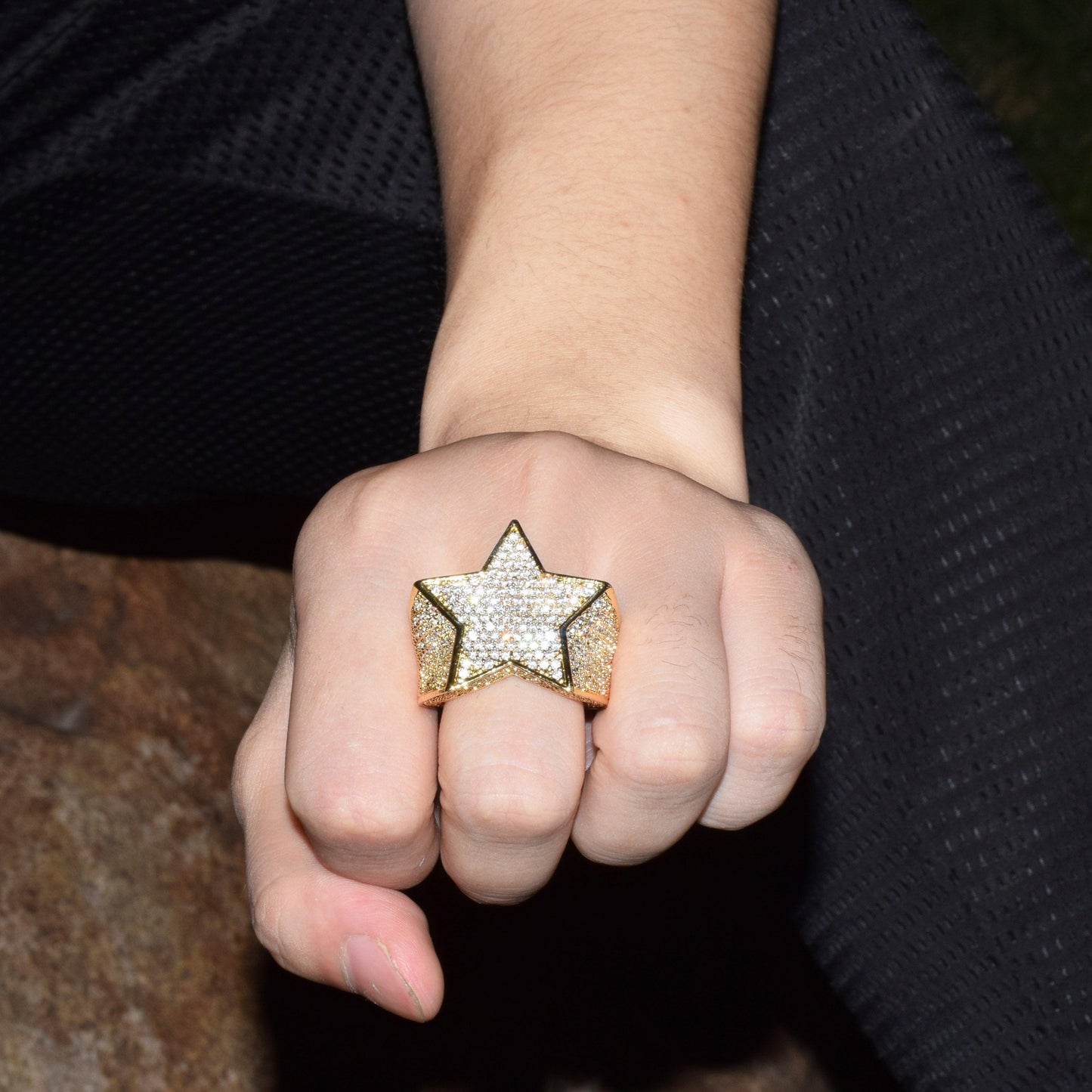 Men's Star Ring 18 K Copper Charm Gold Color Full Zircon Ring - Fashion Hip Hop Rock Jewelry (2U83)