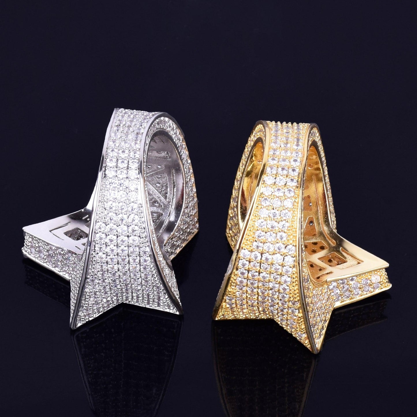 Men's Star Ring 18 K Copper Charm Gold Color Full Zircon Ring - Fashion Hip Hop Rock Jewelry (2U83)