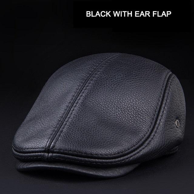Men's Outdoor Leather Hat - Winter Warm Ear Protection Cap - 100% Genuine Leather (D17)(MA3)