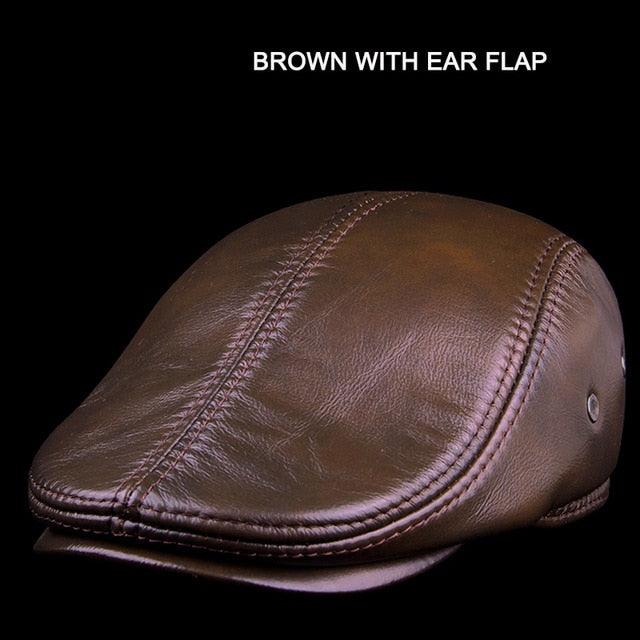 Men's Outdoor Leather Hat - Winter Warm Ear Protection Cap - 100% Genuine Leather (D17)(MA3)