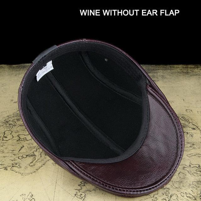 Men's Outdoor Leather Hat - Winter Warm Ear Protection Cap - 100% Genuine Leather (D17)(MA3)