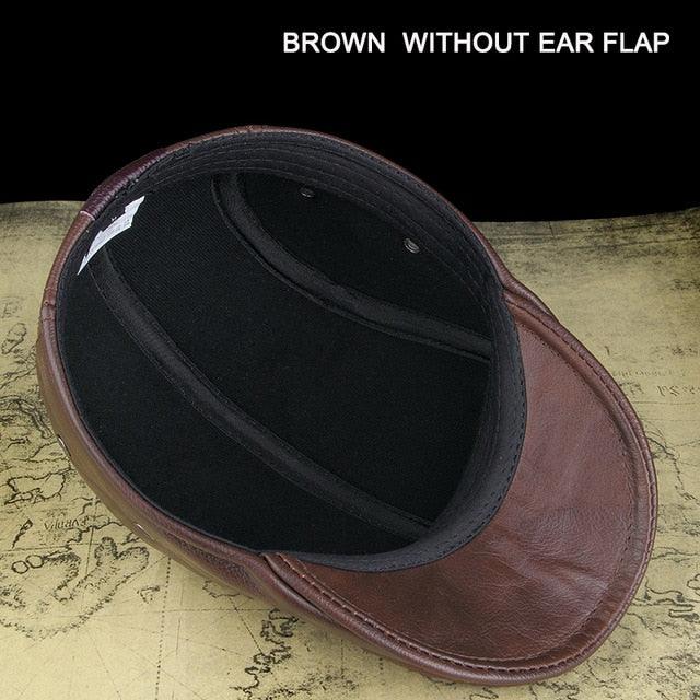 Men's Outdoor Leather Hat - Winter Warm Ear Protection Cap - 100% Genuine Leather (D17)(MA3)