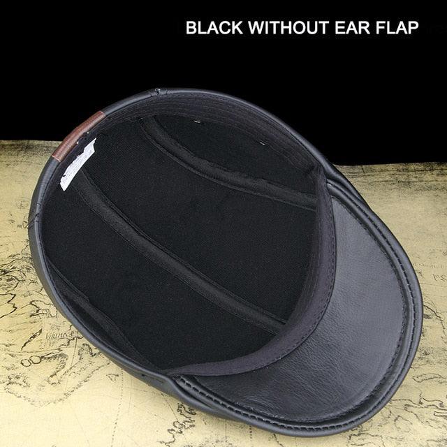Men's Outdoor Leather Hat - Winter Warm Ear Protection Cap - 100% Genuine Leather (D17)(MA3)