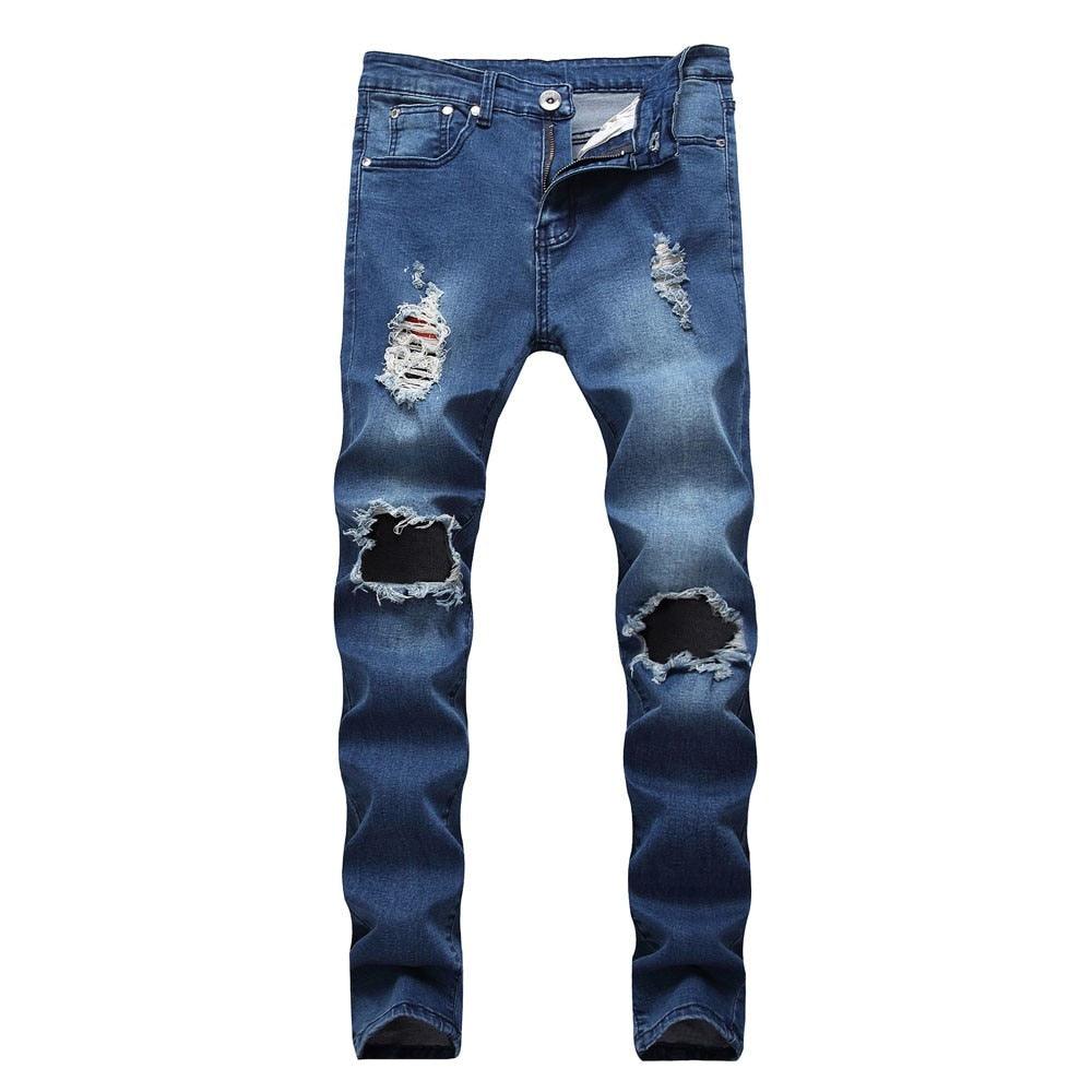 Slim Fit Motorcycle Jeans - Zipper Streetwear Pants (3U9)
