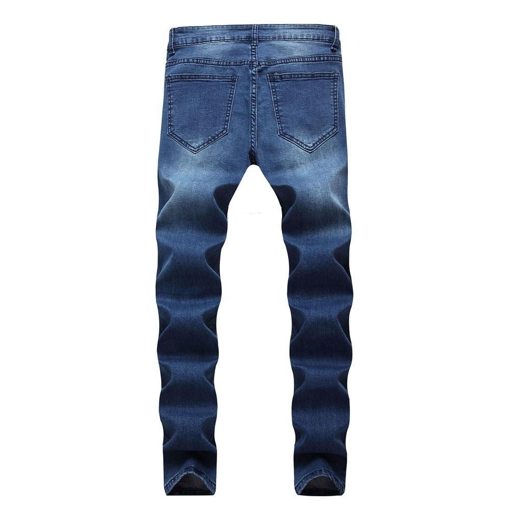 Slim Fit Motorcycle Jeans - Zipper Streetwear Pants (3U9)