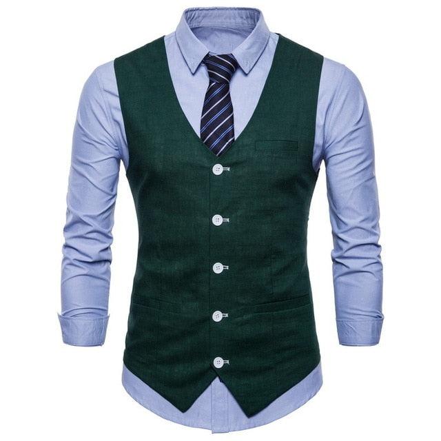 Men's Slim Fit Single Breasted Suit Vest - New Formal Dress Business Wedding Vest Waistcoat (T3M)(T4G)