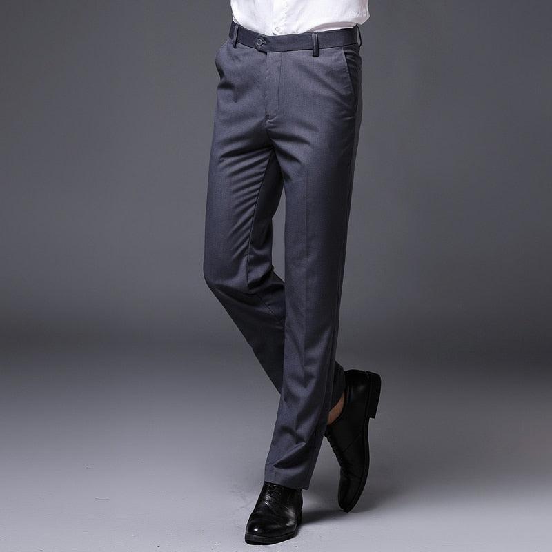 Men's Slim Fit Straight Dress Pants - Flat Front Causal Trousers (TG1)