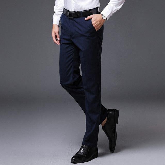 Men's Slim Fit Straight Dress Pants - Flat Front Causal Trousers (TG1)