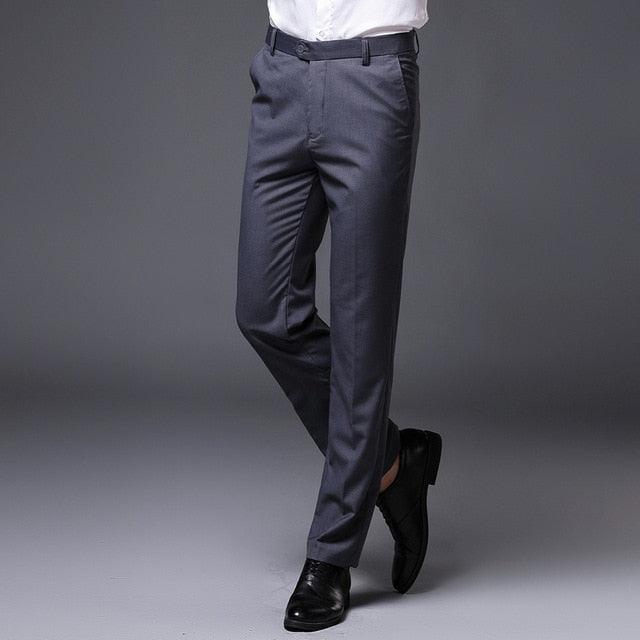 Men's Slim Fit Straight Dress Pants - Flat Front Causal Trousers (TG1)