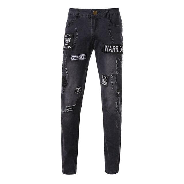 Men's Stretch Distressed Ripped Slim Fit Pocket Jeans Trousers (3U9)